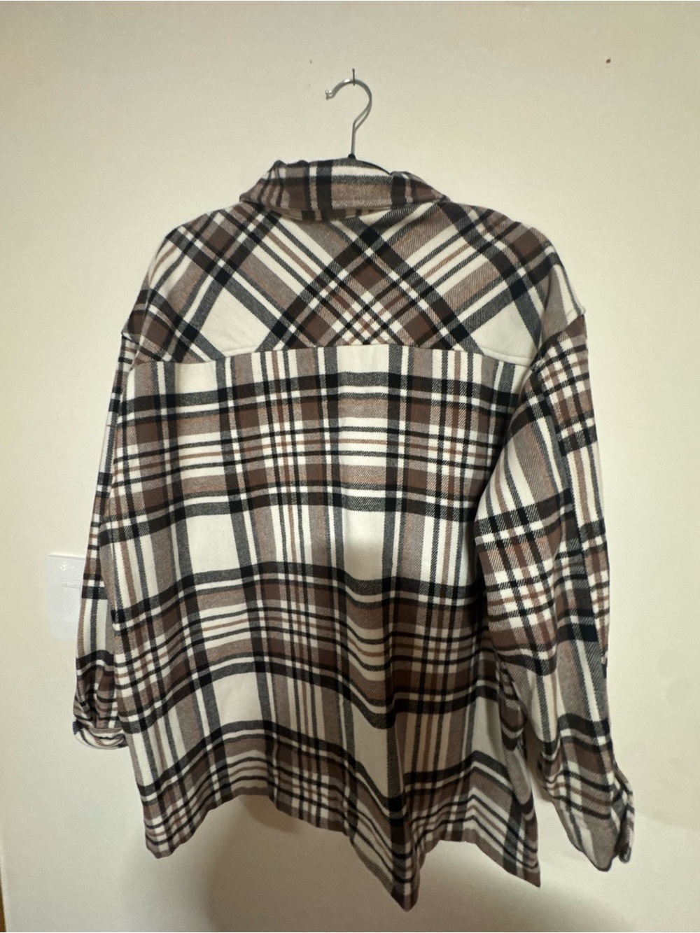 H&M Brown and White Plaid Button-Down Shacket